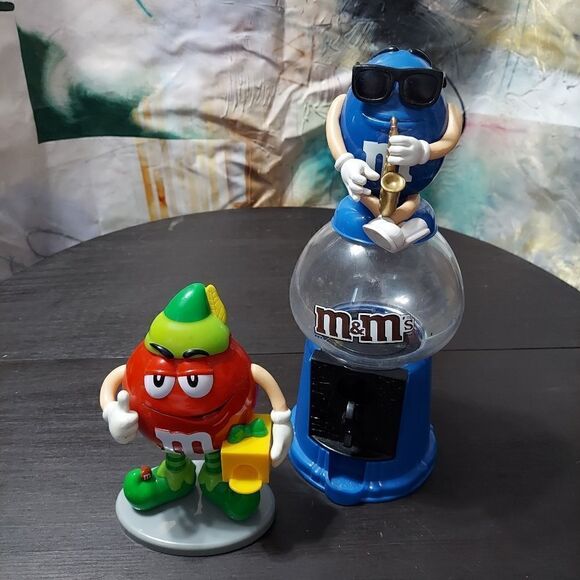 Set of 2 M&M's Blue Sax Player Candy Coin Bank Plastic Dispenser 12".  M&M Candy - Picture 1 of 7